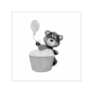 Whimsical Birthday Bear & Cherry Cupcake Party Self-inking Stamp