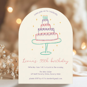 Whimsical Birthday Cake Custom Colourful Party Arc Invitation