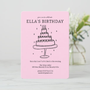 Whimsical Birthday Cake Doodle Cute Custom  Party Invitation