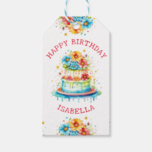 Whimsical Birthday Cake Illustration Personalised  Gift Tags