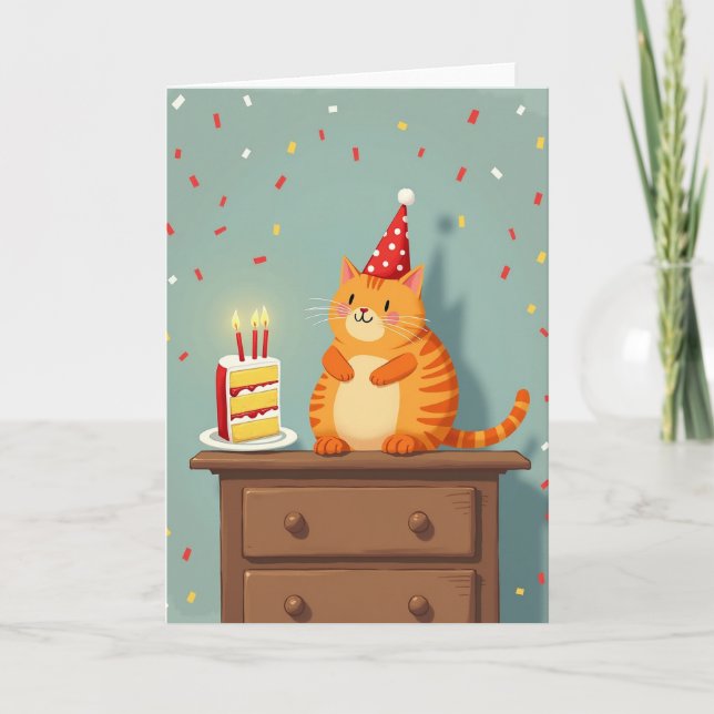 Whimsical Birthday Cat Card (Front)