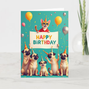 Whimsical Birthday Cat Dog Party Card