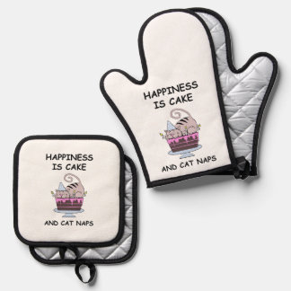 Whimsical Birthday Cat Oven Mitt & Pot Holder Set