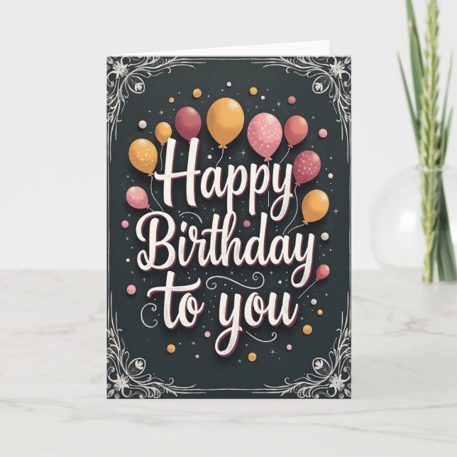 Whimsical Birthday Chalkboard Card (Front)
