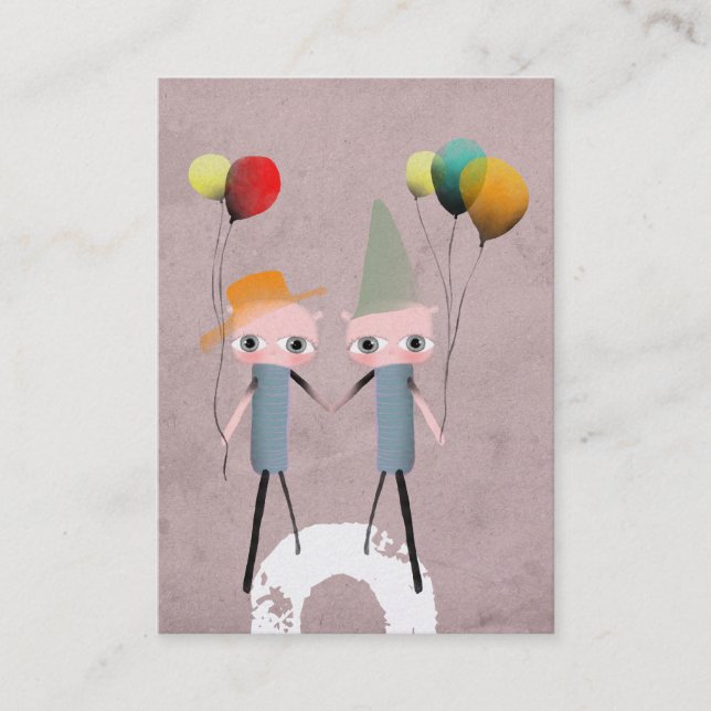 whimsical birthday colourful bird old business card (Front)