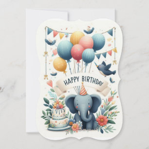 Whimsical Birthday Greeting - Adorable Elephant 