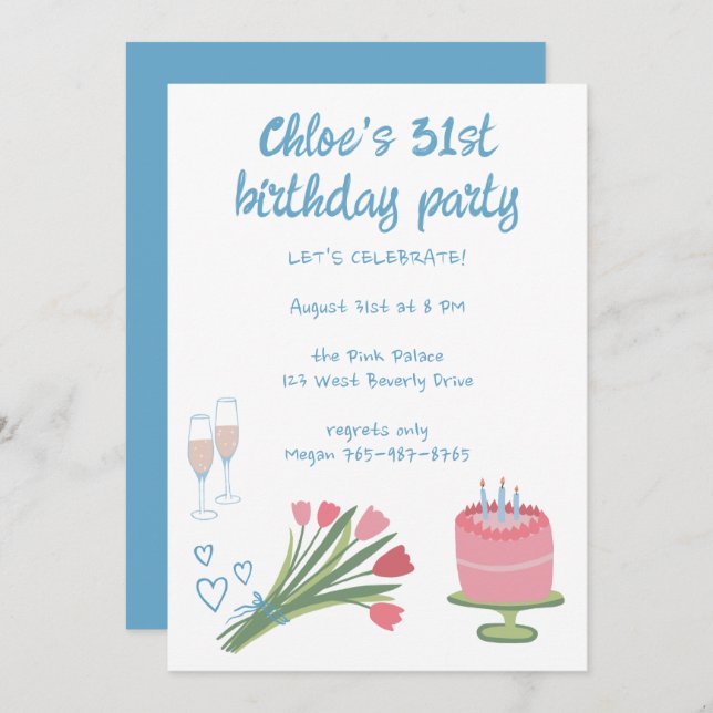 Whimsical Birthday Party Girlie Cute Custom  Invitation (Front/Back)