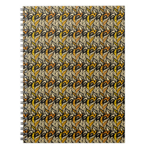 Whimsical black and gold peacock feather pattern notebook