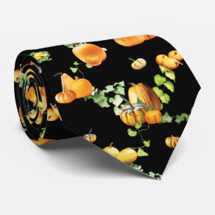 Whimsical Black and Orange Pumpkin Pattern Tie