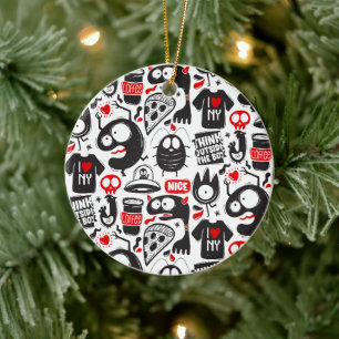 Whimsical Black and Red Monster Doodles  Ceramic Tree Decoration