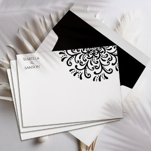 Whimsical Black and White Flourish Wedding Envelope