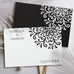 Whimsical Black and White Flourish Wedding Guest Book