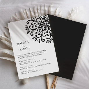 Whimsical Black and white Flourish Wedding Invitation