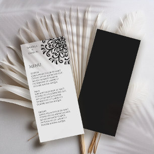 Whimsical Black and White Flourish Wedding Menu