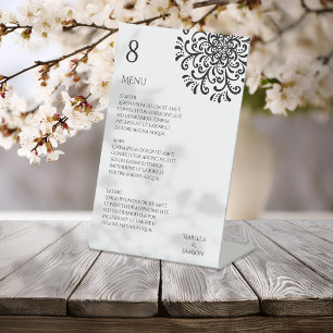Whimsical Black and White Flourish Wedding Menu Pedestal Sign