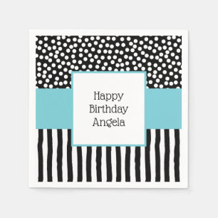 Whimsical Black and White Patterns with Aqua Napkin