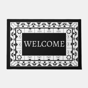 Whimsical Black and White Tile Design Welcome Doormat