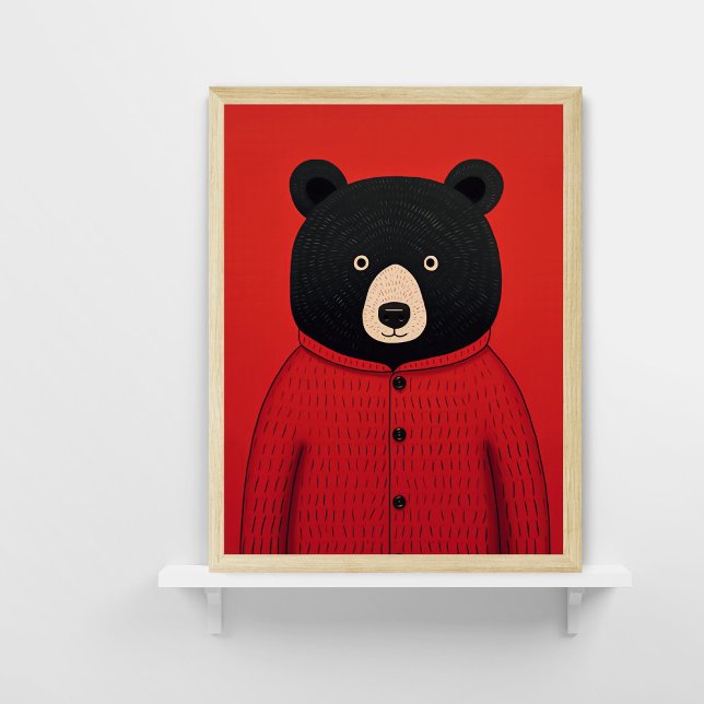 Whimsical Black Bear in Red Sweater Poster (Creator Uploaded)