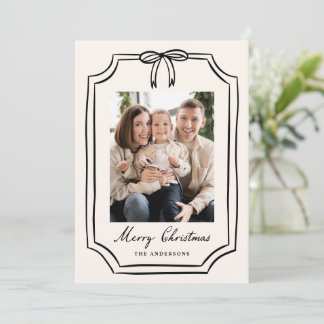 Whimsical Black Bow Frame Christmas Photo Holiday Card