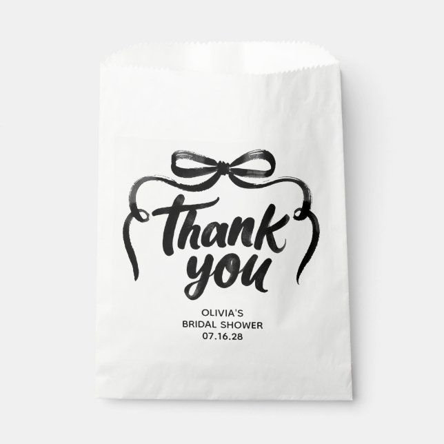 Whimsical Black Bow Handwritten Bridal Thank You Favour Bags (Front)