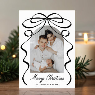Whimsical Black Bow Ribbon Christmas Arch Photo Holiday Card