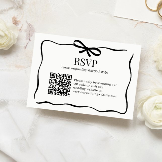 Whimsical Black Bow Tie Wedding QR Code Rsvp Card (Creator Uploaded)