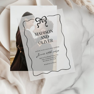 Whimsical Black Bow Tie Wedding Vellum Invitations