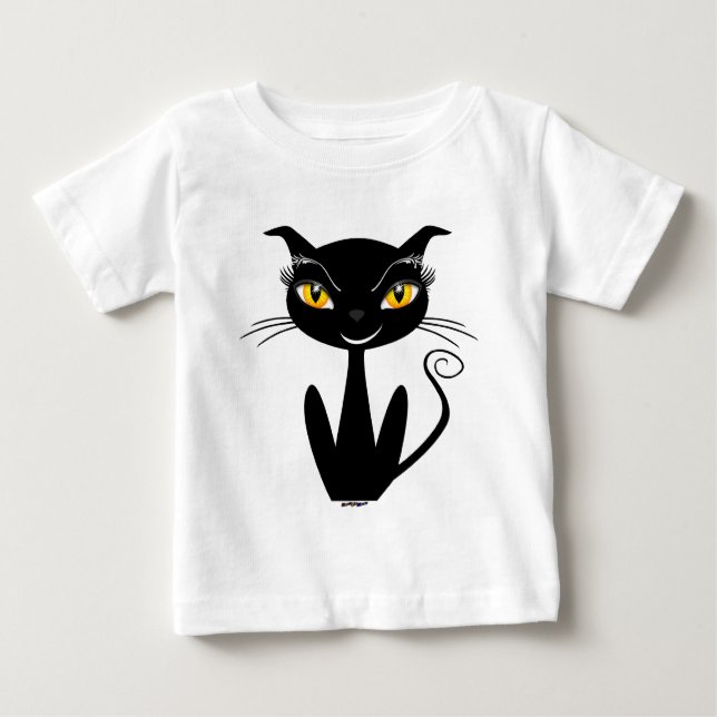 Whimsical Black Cat Baby T-Shirt (Front)