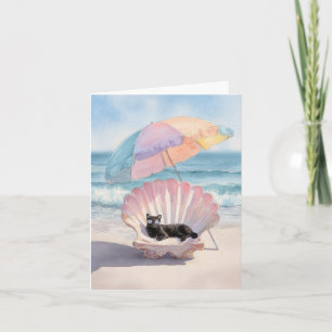 Whimsical Black Cat Beach Card