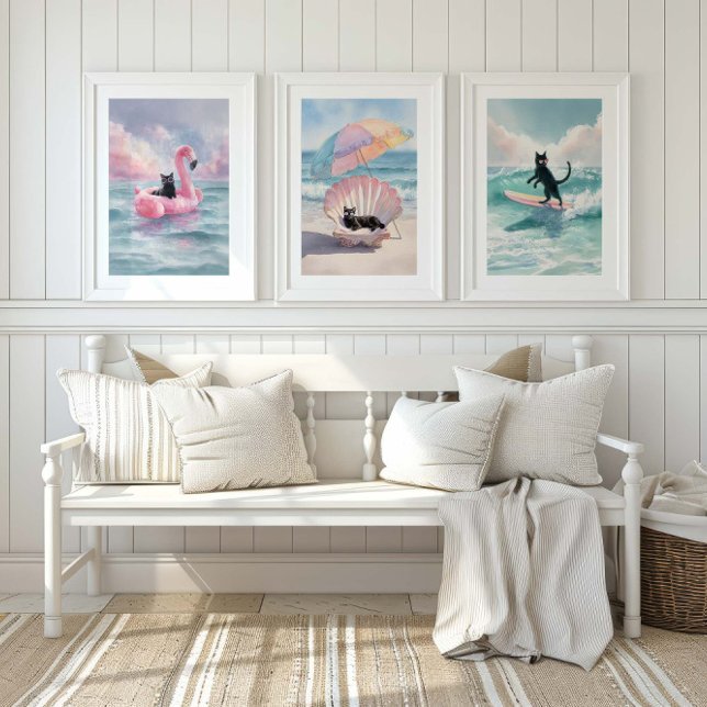 Whimsical Black Cat Beach Print Set: Beach Life (Creator Uploaded)