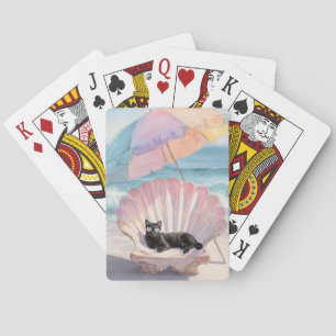 Whimsical Black Cat Beach Tote Playing Cards