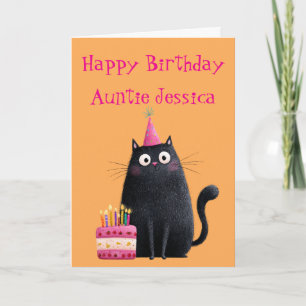 Whimsical Black Cat Birthday Card