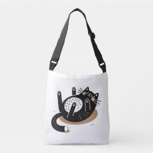 Whimsical Black Cat Black Cat Sleeping Belly Up Crossbody Bag