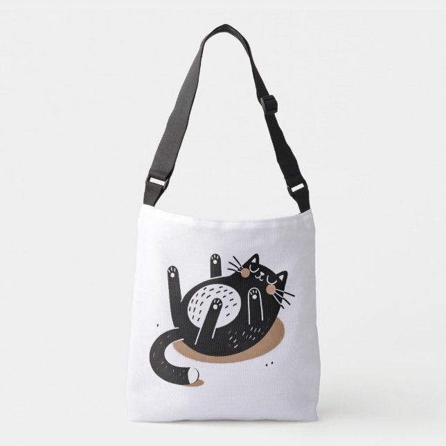 Whimsical Black Cat Black Cat Sleeping Belly Up Crossbody Bag (Front)