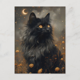 Whimsical Black Cat & Enchanted Dandelions Postcard