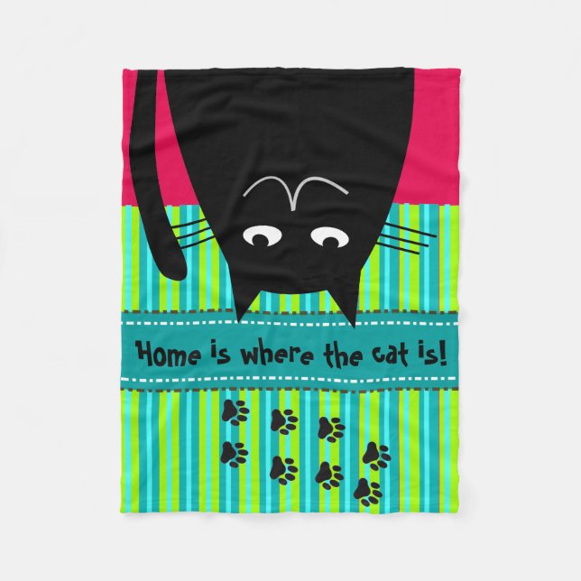 Whimsical Black Cat Fleece Blanket (Front)