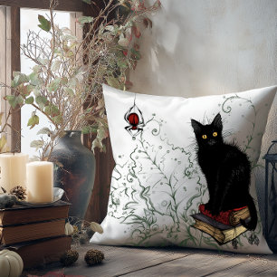 Whimsical Black Cat Halloween Cushion