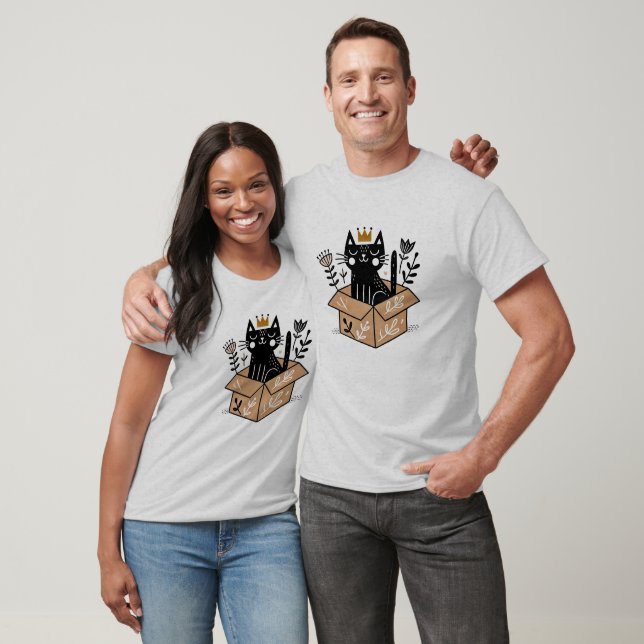 Whimsical Black Cat in a Box with Crown  T-Shirt (Unisex)