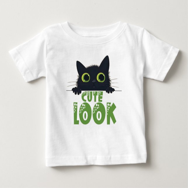 "Whimsical Black Cat Kids' T-Shirt – Purrfectly Cu (Front)