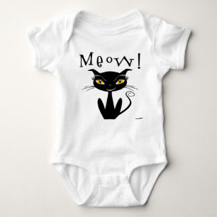 Whimsical Black Cat Meow! Baby Bodysuit