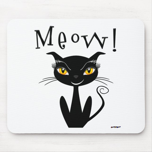 Whimsical Black Cat Meow! Mouse Pad (Front)