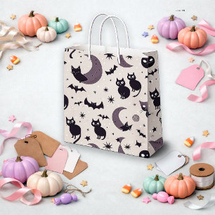 Whimsical Black Cat Moon Pattern Small Gift Bag