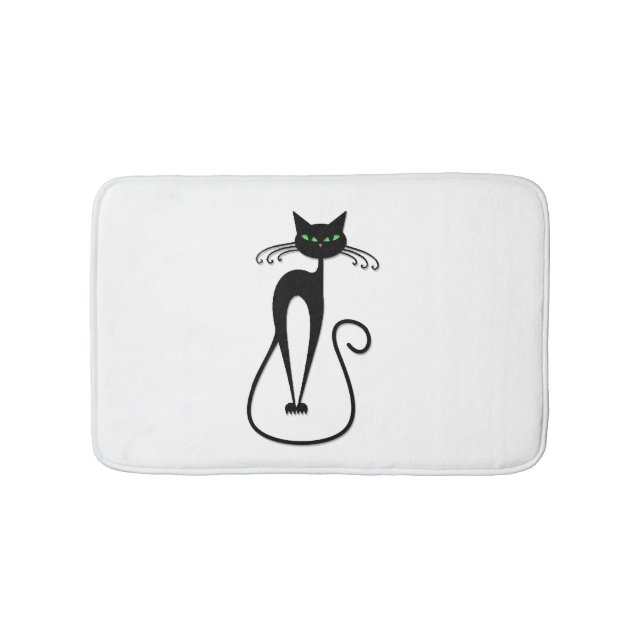 Whimsical Black Cat Piercing Green Eyes Bath Mat (Front)