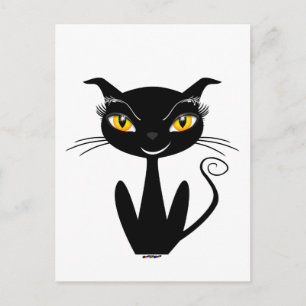 Whimsical Black Cat Postcard