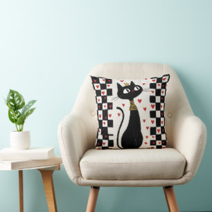 Whimsical Black Cat Queen with Gold Crown Cushion