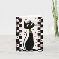 Whimsical Black Cat Queen with Gold Crown