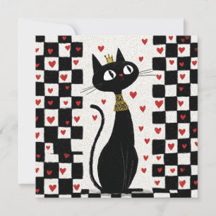 Whimsical Black Cat Queen with Gold Crown Holiday Card