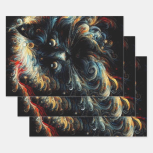 Whimsical Black Cat Santa Christmas Hat Seasonal Wrapping Paper Sheet