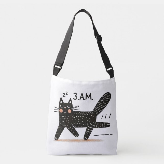 Whimsical Black Cat Sprinting at 3 AM Crossbody Bag (Front)