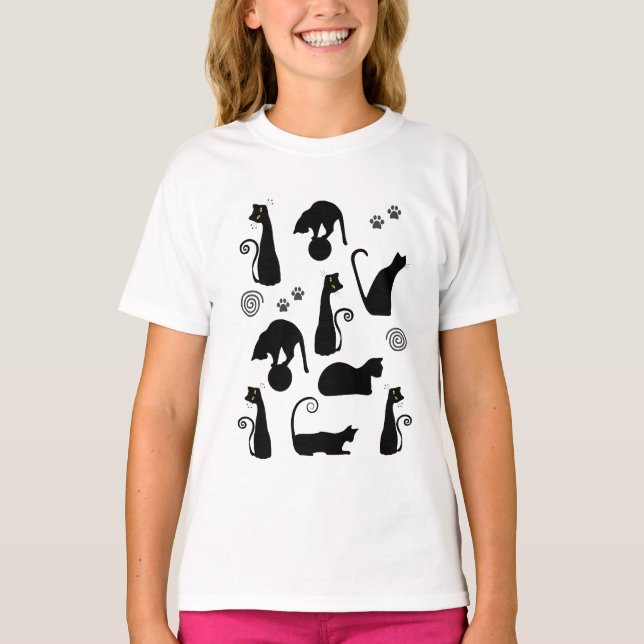 Whimsical Black Cat T-Shirt (Front)